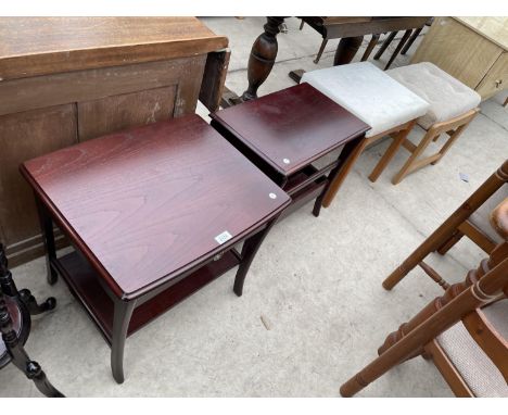 A SUTCLIFFE FURNITURE LAMP TABLE WITH SIMILAR 'HAMPTON' MAGAZINE RACK/TABLE AND MODERN STOOL AND STOOL/TABLE 