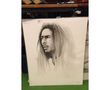 A BLACK AND WHITE SKETCH STYLE PICTURE OF BOB MARLEY 