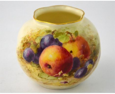A Royal Worcester vase, with a fruit decoration, signed F.H. Chivers and date code puce mark for 1940. Height 7cm.