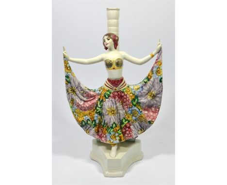 A Goldscheider figure of an exotic dancer made to be a lamp base, designed by Albert Dominique Rosé. Model 5171 194 8. Impres
