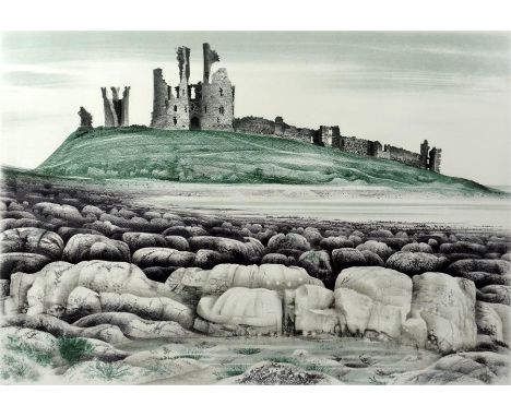 † David Gentleman (British, b.1930), Dunstanburgh Castle, colour lithograph 132 of 150, signed in pencil, framed and glazed. 
