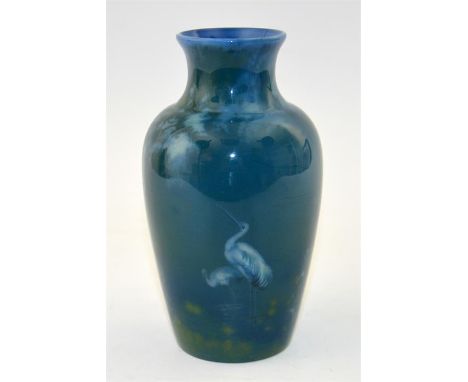 A Royal Worcester Sabrina ware vase with storks decoration, signed J Southall and date code for 1912. Height 16cm.
