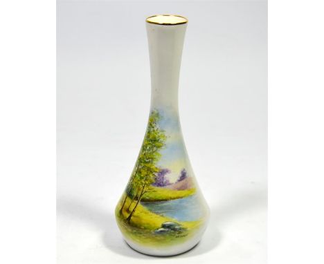 A Henwick porcelain vase, with scenic decoration by former Royal Worcester artist John Smith. Height 17.5cm.