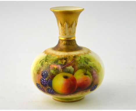 A Royal Worcester Sabrina ware vase, with fruit decoration, signed T. Lockyer and date code for 1929. Height 10cm.