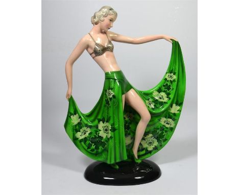 A large Goldscheider figure of a dancer, designed by Stefan Dakon. Model 8127 172 7. Impressed and printed marks. Height 39cm