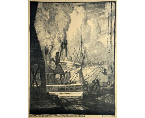 † Leslie Moffat Ward (British, 1888-1978). The Cape Liner Balmoral Taking In Cargo at Southampton Docks. Lithograph. Glazed a