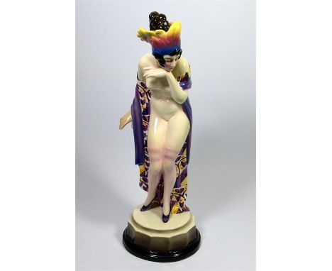 A large Goldscheider glazed figure of a nude woman in stockings, designed by Thomasch, circa 1921. Model 5060. Impressed and 