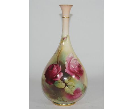 A Royal Worcester hand painted vase decorated with roses. Signed H. Austin. Date code for 1907. Height 22cm.