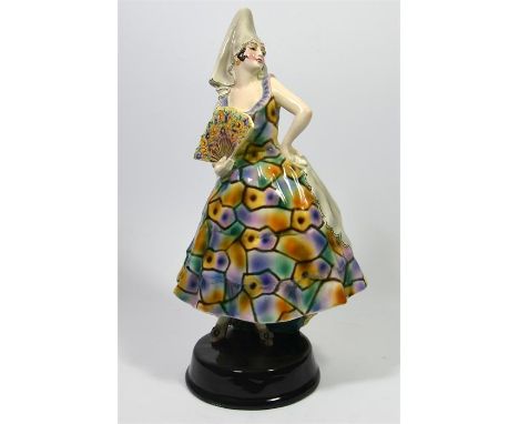 A large Goldscheider figure of a Spanish dancer with a fan, designed by Josef Lorenzl. Model 440 82 10. Impressed and printed