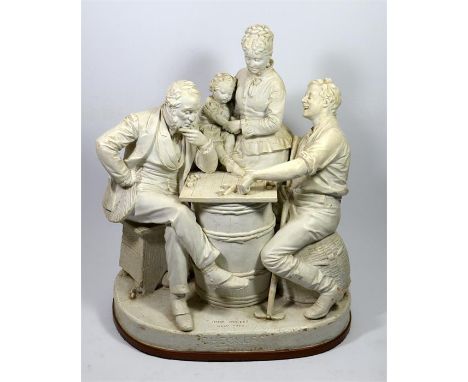 A John Rogers (American, 1829-1904) polychrome plaster figural group 'Checkers Up At The Farm', circa 1875. Height 51cm.