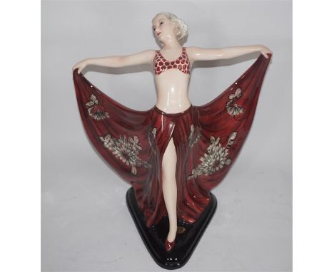 A large Goldscheider figure of a female dancer designed by Josef Lorenzl. Model 7582. Impressed and printed marks. Height 36c