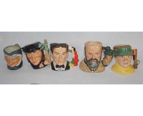 Ten Royal Doulton small character jugs, comprising Granny, Scaramouche, Snooker Player, George Tinworth, Golfer, Queen Victor