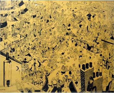 Jean Dratz (Belgian, 1903-1967), 'La Liberation de Bruxelles 1944', lithograph, glazed and framed. 45cm x 54cm.
