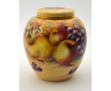 A Royal Worcester ginger jar painted with a still life of fruit, signed Bryan Cox. Printed marks. Height 19cm.