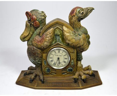 A Cobridge stoneware grotesque bird 'Caught in Time' clock, modelled by Andrew Hull. Impressed marks. Height 26.5cm.