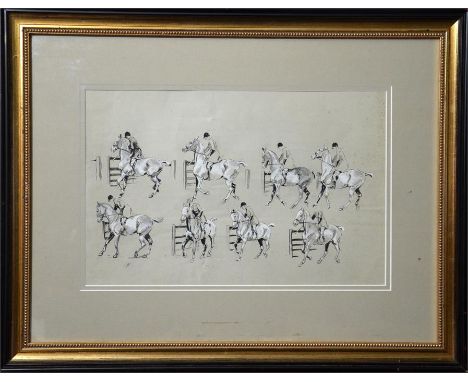 † Attributed to Michael Lyne (British, 1912-1989), The Gate Shutter, pen and ink, glazed and framed. 26cm x 40cm.
