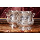 A PAIR OF SILVER 18TH CENTURY STYLE WINE COOLERS AFTER MEISSONIER, CIRCA 1890