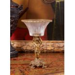 AN EMPIRE STYLE GILT BRONZE AND GLASS FIGURAL CENTREPIECE