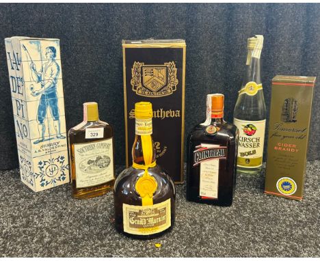 Mixed lot of seven bottlings; 'Slaintheba' Scotch Whisky, Cointreau, Southern Comfort, 'Grand Marnier' liquor etc