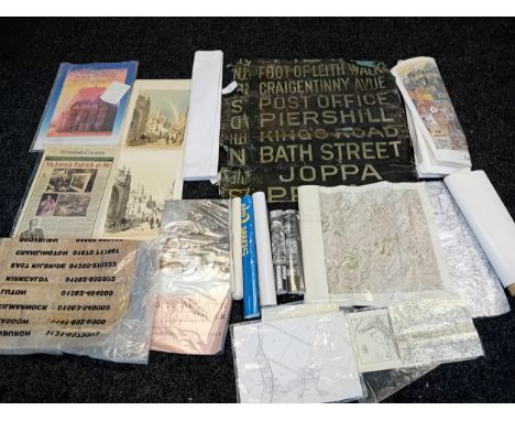Large collection of  Advertising Posters, Vintage Newspapers, Coloured Prints, Antique Maps, Transport Bus destination blind 