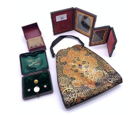 Mixed lot of collectables to include two cased ambrotype portraits in fitted cases, cased miniature playing cards and Indian 