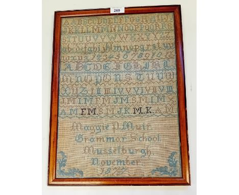 19th Century Needlework Sampler by Maggie P Muir, Grammer School Musselburgh, November 1877 [47x34cm]