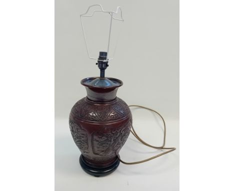 Japanese Ceramic bulbous lamp with phoenix design