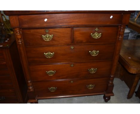 A C19th Scotch style chest of two short and three long drawers , flanked by half columns, w120cm