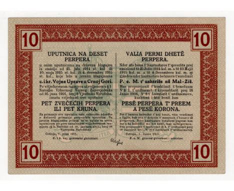 Montenegro 10 Perper = 5 Munzperper = 5 Kronen dated 1st June 1917, Military issue Army administration during Austrian occupa