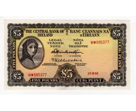 Ireland Republic 5 Pounds, Lady Lavery portrait dated 15th August 1961, signed Muimhneachain &amp; Whitaker, serial 81W 68537