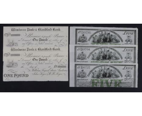 Provincial notes (5), Wimborne, Poole &amp; Blandford Bank 1 Pound (2) modern reprints dated 18xx, produced from the original