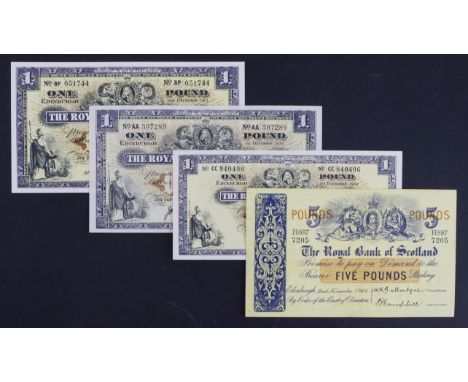 Scotland, Royal Bank of Scotland (4), 5 Pounds dated 2nd November 1964 serial H887/7205 (PMS RB59a, Pick326a) VF, 1 Pound dat