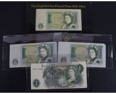 Bank of England 1 Pound (46), Series C Portrait, Page issued 1970 (14), many consecutive pairs, Series D Pictorial, Page (11)