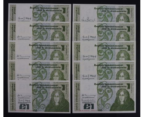 Ireland Republic 1 Pound (10), Queen Medb portrait at right, Lady Lavery watermark, all different dates of issue, 1978 to 198
