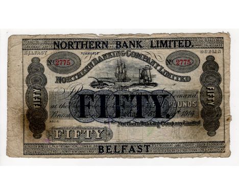 Northern Ireland, Northern Bank Limited 50 Pounds dated 5th August 1914 (issued 1929), rare early date, large blue-black over
