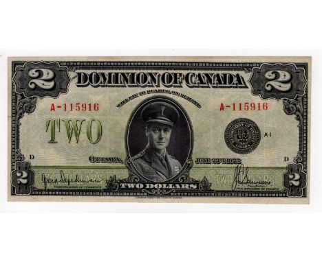 Canada, Dominion of Canada 2 Dollars dated 23rd June 1923, signed Hyndman &amp; Saunders, black seal, portrait Edward Prince 