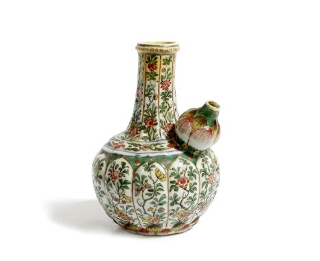 A Chinese Kenji shaped vessel Kangxi (1662-1722) neck and body decorated panels of flowers and foliage divided by a narrow bo