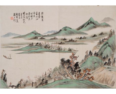 19th Century Japanese School Five Surimono woodblocks, three showing actors from Kabuki plays and two showing trees, each wit
