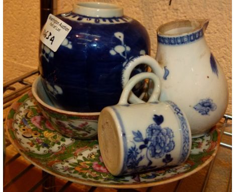 Five pieces of Chinese ceramic including Prunus jar