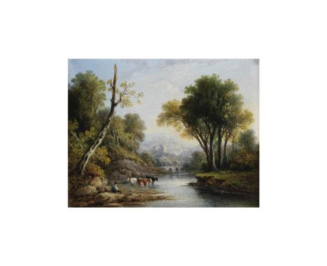 ECOLE FRANCAISE, XIXe SIECLEPaysages à bord de l'eau (2) huile sur panneauoil on panel 14.4 x 17.4cm (5 11/16 x 6 7/8in)For f
