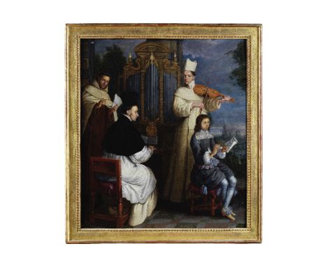 ATTRIBUE A GONZALES COQUES (ANVERS 1614-1684)L'education d'un gentilhomme huile sur  panneauoil on panel52 x 45cm (20 7/16 x 