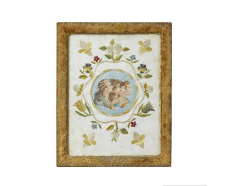Deux broderies. XVIIIe et XIXe siècles- Profils de la famille royale de Louis XVI. Papier gravé, rehaussé et rebrodé de fils 