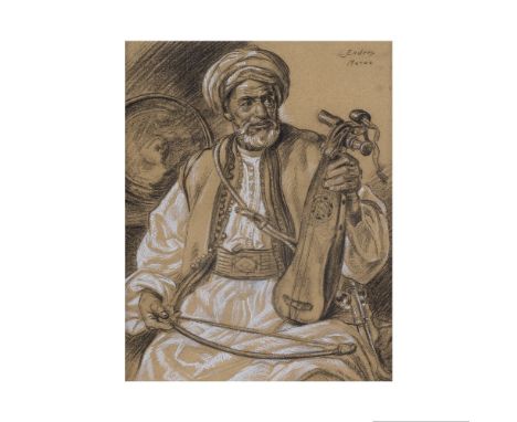 LOUIS JOHN ENDRES (AMERICAIN, 1896-1989)Portrait d'un marocain jouant un instrument à corde signé et titré 'L. Endres / Maroc