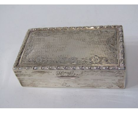 SILVER LIDDED BOX with foliate engraving and engine turned decoration to top, 9cm width, Birmingham HM, 1909, 116 grams 