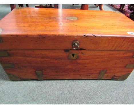 CAMPHORWOOD TRUNK, brass inset corner pieces and carrying handle one missing), 74cm width 