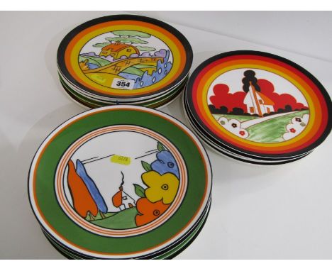CLARICE CLIFF, 7 Wedgwood "Bizarre" limited edition plates and 6 similar 'applique plates' 