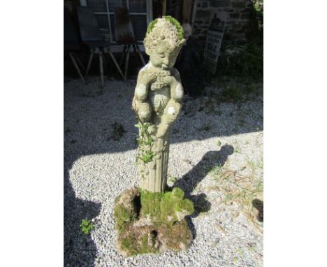 STONEWORK FIGURE, of a pipe player with animals at his feet 88cms hight 