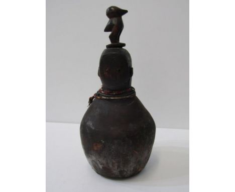 ETHNIC, Zimbabwe witch doctor medicine bottle, bird finial, 31cm height 