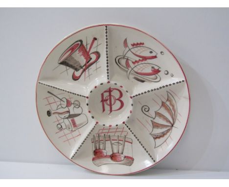 POOLE POTTERY FESTIVAL OF BRITAIN DISH, Poole Pottery sectional sweetmeats dish, 22cm diameter
