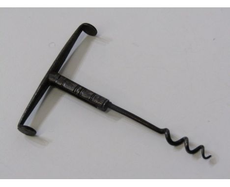 ANTIQUE CORKSCREW, a German patent metal corkscrew with pipe tamper bar handle, 11cm height 